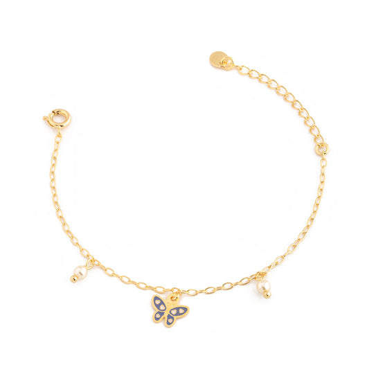 Butterfly and Pearl Pendant Bracelet