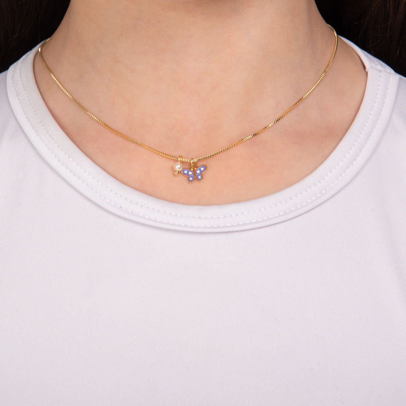 Butterfly and Pearl Pendant Necklace