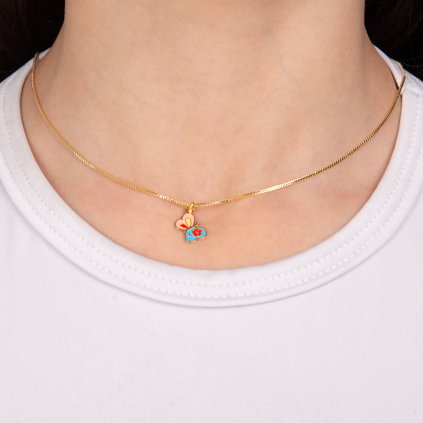 Blue & Pink Butterfly Charm Necklace