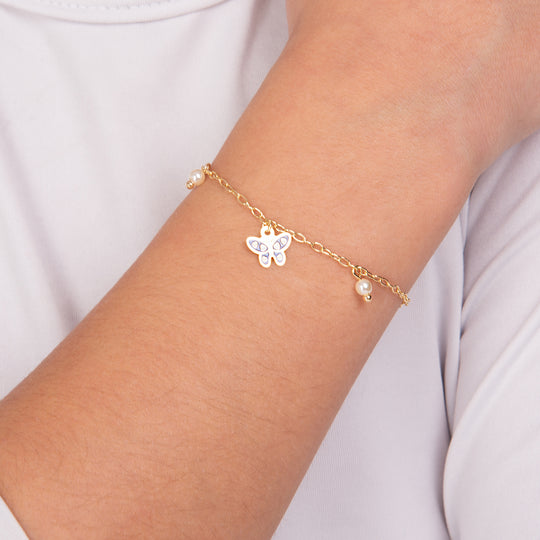 Butterfly and Pearl Pendant Bracelet