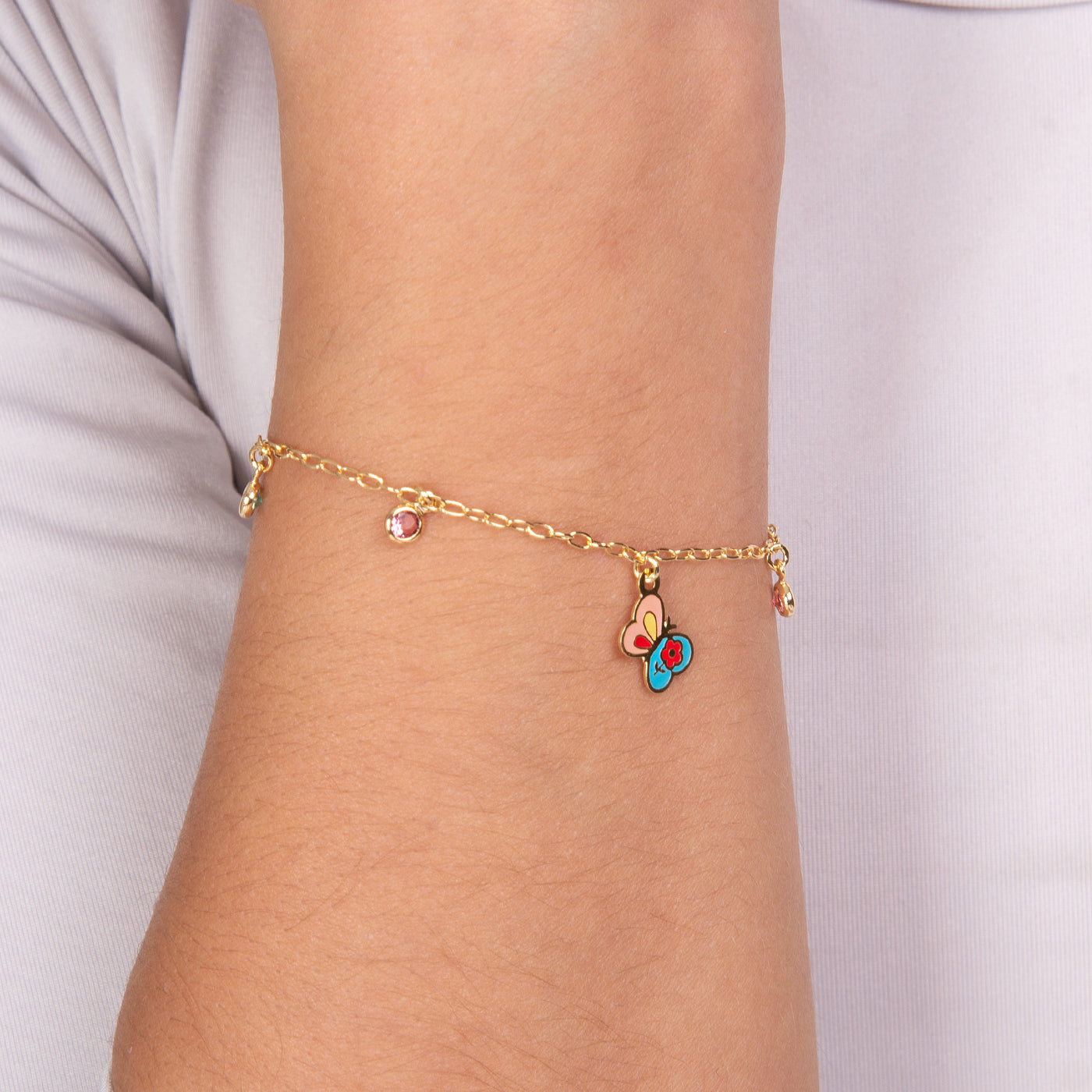 Blue & Pink Butterfly Charm Bracelet
